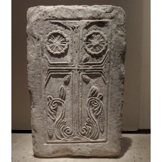 Marble slab with foliate banded cross and rosettes